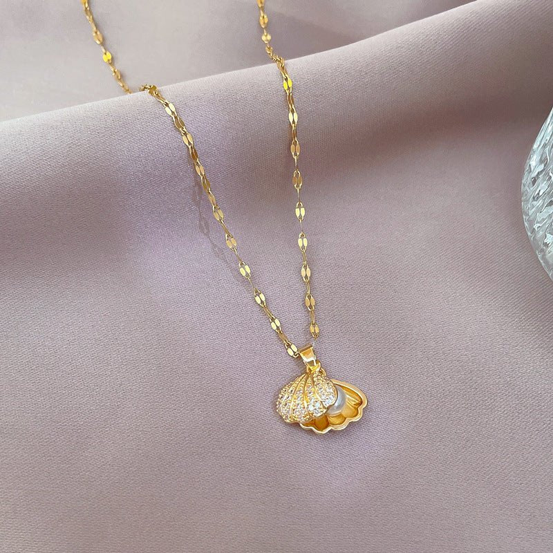 Shell Pearl Necklace Female Zircon Temperament Personality.