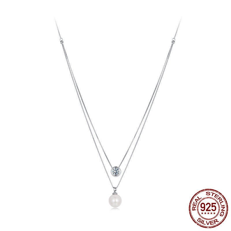 Silver Double-layer Chain 50 Points Moissanite Necklace.