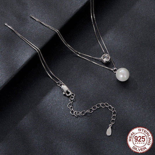 Silver Double-layer Chain 50 Points Moissanite Necklace.