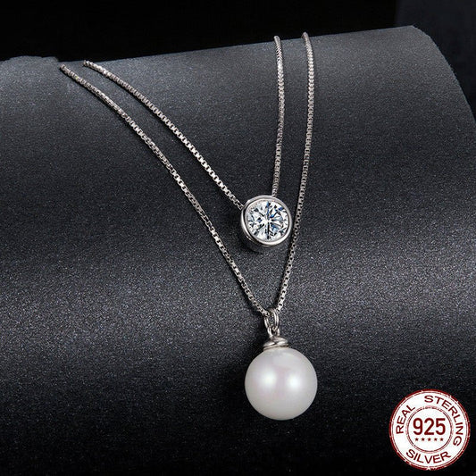 Silver Double-layer Chain 50 Points Moissanite Necklace.