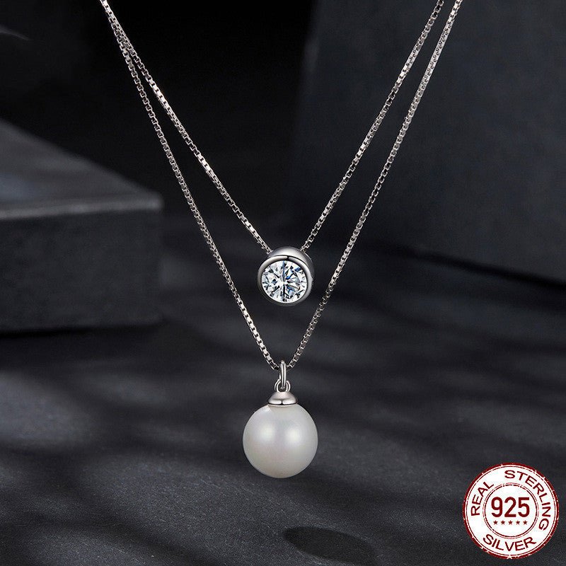 Silver Double-layer Chain 50 Points Moissanite Necklace.