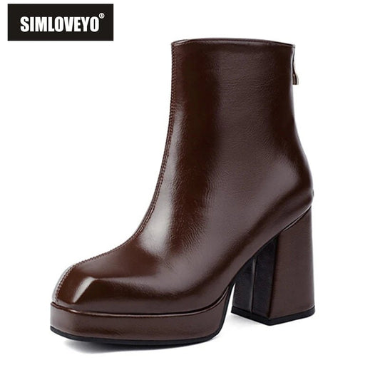 SIMLOVEYO 2024 Classic Ankle Boots Block Heels  Big Size 47 48 US17 Fashion Black Apricot Round Toe 9.5CM.