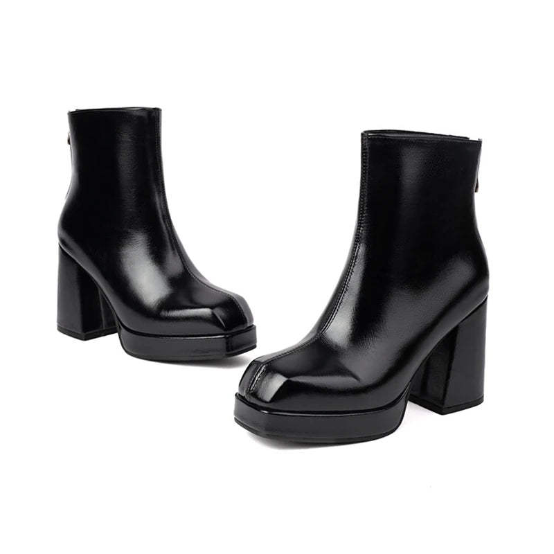 SIMLOVEYO 2024 Classic Ankle Boots Block Heels  Big Size 47 48 US17 Fashion Black Apricot Round Toe 9.5CM.
