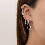 Simple Temperament Alloy Rhinestone Star Moon Earrings Women.