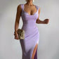 Slim Sleeveless Slit Dress With Back Tie Design Fashion Temperament Dresses For Women Clothing.