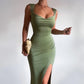 Slim Sleeveless Slit Dress With Back Tie Design Fashion Temperament Dresses For Women Clothing.