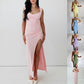 Slim Sleeveless Slit Dress With Back Tie Design Fashion Temperament Dresses For Women Clothing.