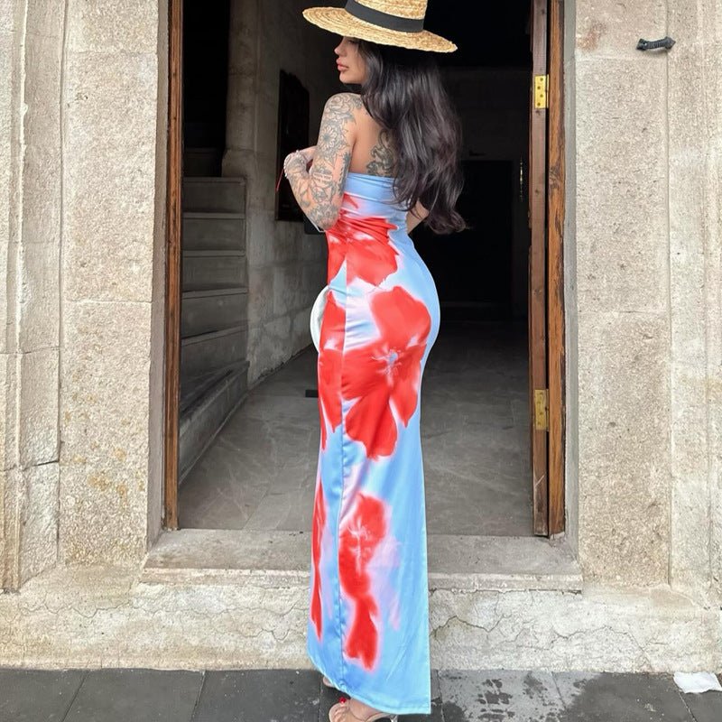 Slim Slit Tube Long Dress Summer Sexy Pint Party Beach Dresses Women's Clothing.