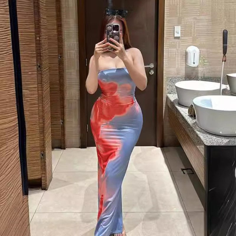 Slim Slit Tube Long Dress Summer Sexy Pint Party Beach Dresses Women's Clothing.