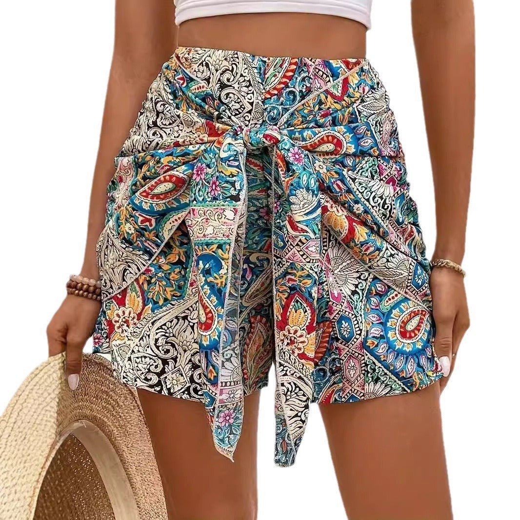 Slimming Lace Up Printed Irregular Skirt For Women.