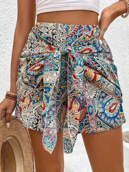 Slimming Lace Up Printed Irregular Skirt For Women.