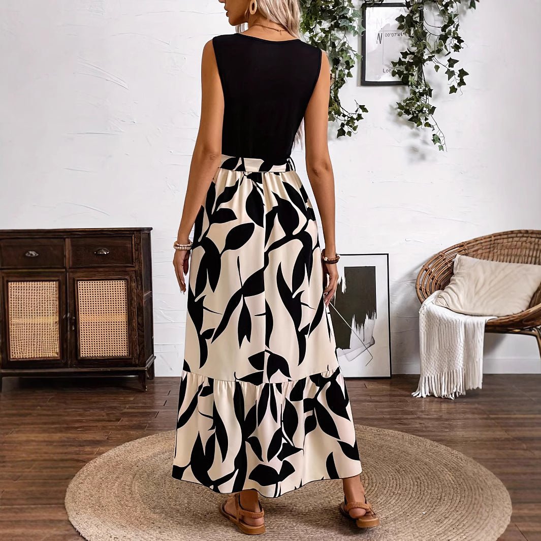Spring And Summer Fashion Print Stitching Dress.