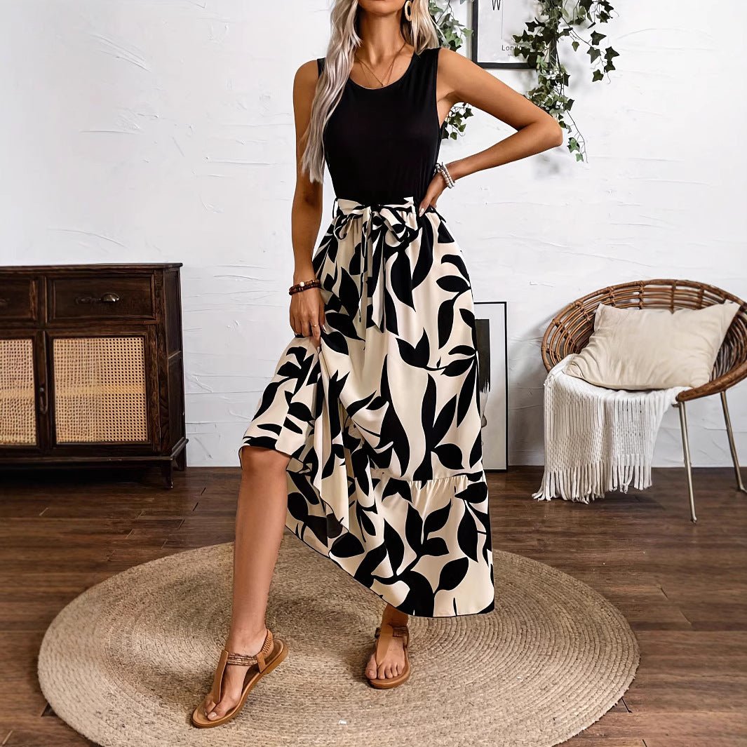Spring And Summer Fashion Print Stitching Dress.