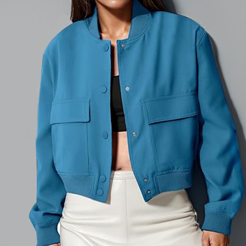 Stand Collar Large Pocket Women's Jacket Coat.
