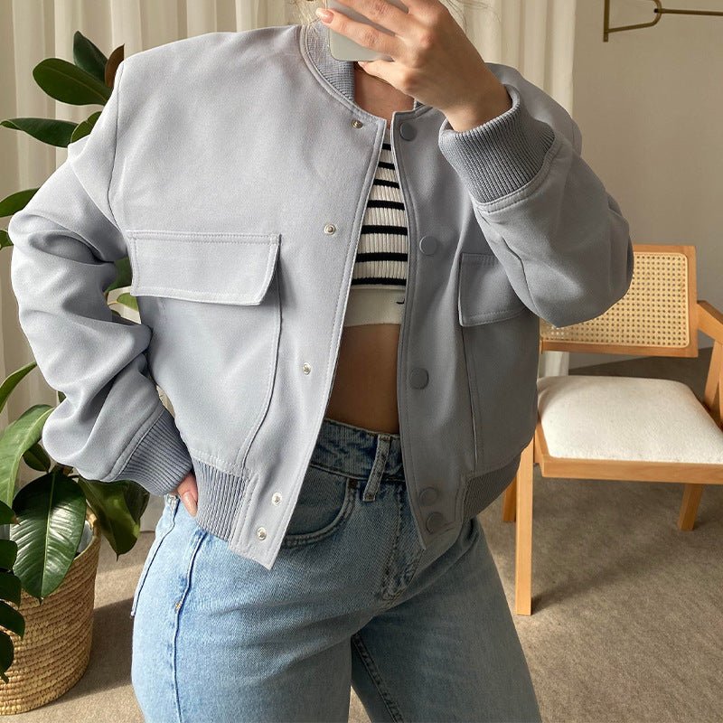 Stand Collar Large Pocket Women's Jacket Coat.