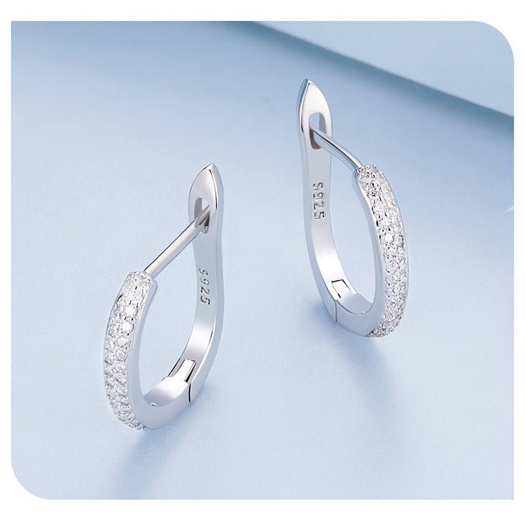 Sterling Silver S925 Simple Zircon Ear Clip White Gold Plated Smooth.