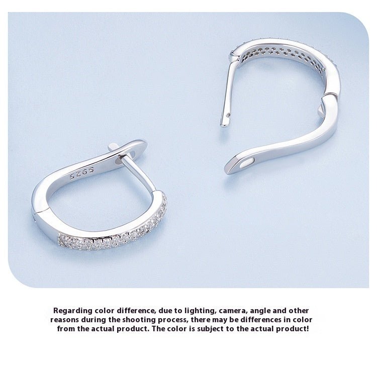 Sterling Silver S925 Simple Zircon Ear Clip White Gold Plated Smooth.