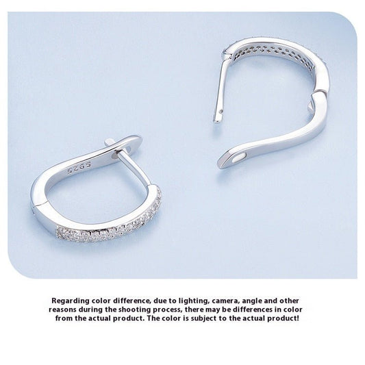Sterling Silver S925 Simple Zircon Ear Clip White Gold Plated Smooth.