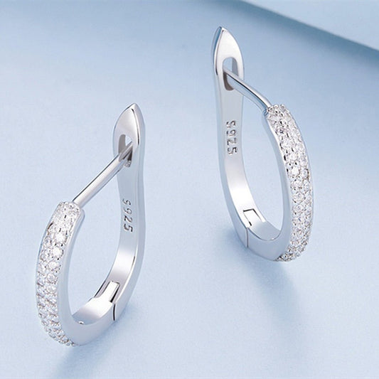 Sterling Silver S925 Simple Zircon Ear Clip White Gold Plated Smooth.