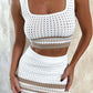 Summer New Sleeveless Vest Sexy Slit Striped Skirt Knitting Suit.