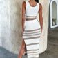 Summer New Sleeveless Vest Sexy Slit Striped Skirt Knitting Suit.
