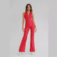 Summer Slim Heart-shape Backless Denim Jumpsuit Women Halter Neck Zip Up High Waist Panst Retro Style Clothing.