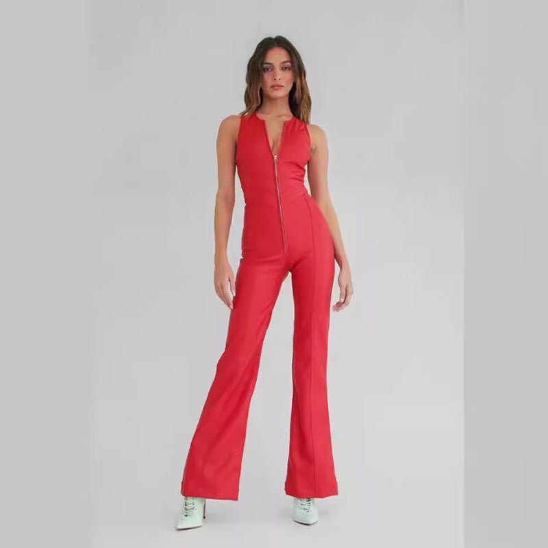 Summer Slim Heart-shape Backless Denim Jumpsuit Women Halter Neck Zip Up High Waist Panst Retro Style Clothing.