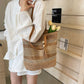 Summer Stripe Straw Sholder Bags With Tassel Pendant Fashion Large Capacity Seaside Vacation Beach Bags.