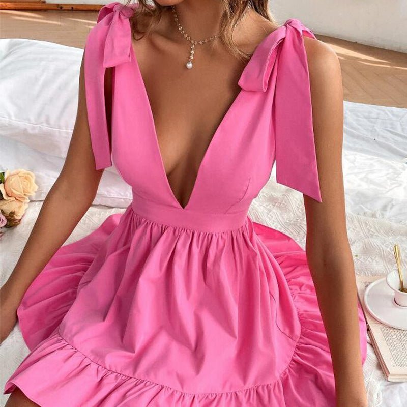 Summer V-neck Solid Color Dress.