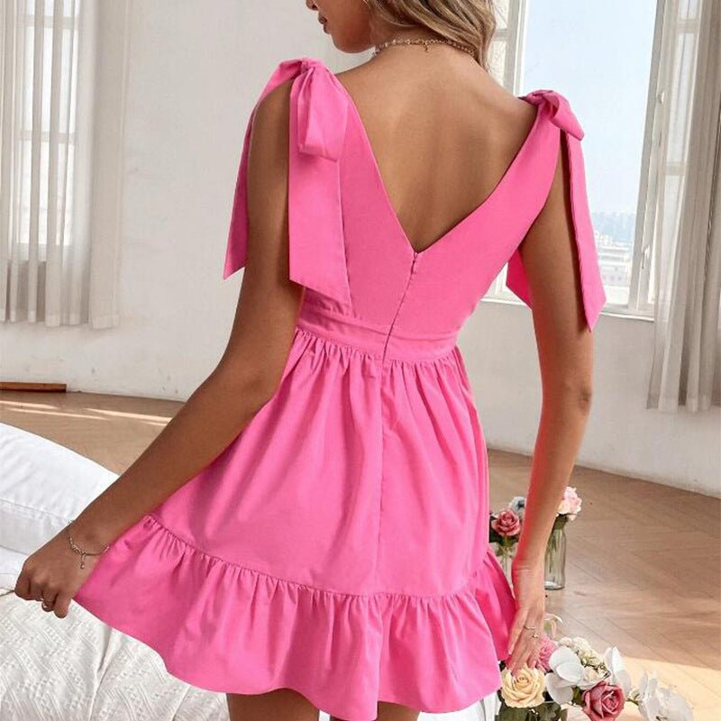 Summer V-neck Solid Color Dress.