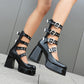 Sweet Cool Chunky Heel High Heel Leather Shoes.