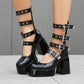 Sweet Cool Chunky Heel High Heel Leather Shoes.