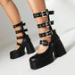Sweet Cool Chunky Heel High Heel Leather Shoes.