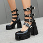 Sweet Cool Chunky Heel High Heel Leather Shoes.