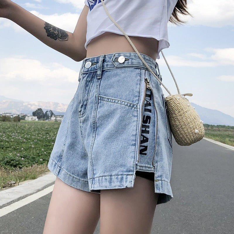 Thin High Waist Korean Style Small All-matching Denim Shorts.