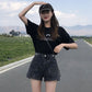 Thin High Waist Korean Style Small All-matching Denim Shorts.
