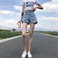 Thin High Waist Korean Style Small All-matching Denim Shorts.