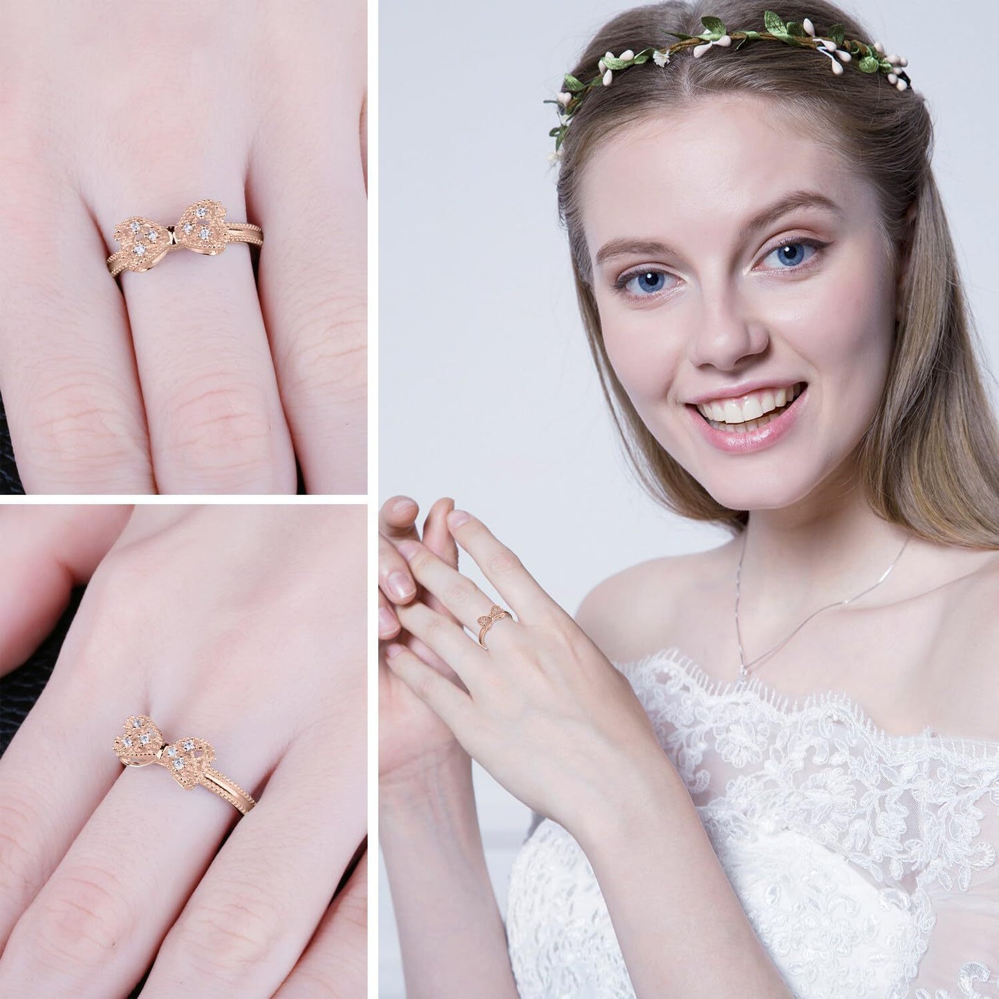 Three-dimensional Bow Ring Women's Rose Gold Simple.
