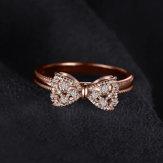 Three-dimensional Bow Ring Women's Rose Gold Simple.