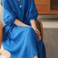 Three-quarter Sleeve Artistic Style Lace-up Dress Long V-neck Comely.