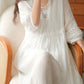 Three-quarter Sleeve Artistic Style Lace-up Dress Long V-neck Comely.
