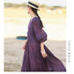 Three-quarter Sleeve Artistic Style Lace-up Dress Long V-neck Comely.
