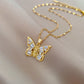 Titanium Steel Micro-inlaid Portrait Butterfly Zircon Necklace.