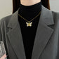 Titanium Steel Micro-inlaid Portrait Butterfly Zircon Necklace.