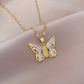 Titanium Steel Micro-inlaid Portrait Butterfly Zircon Necklace.
