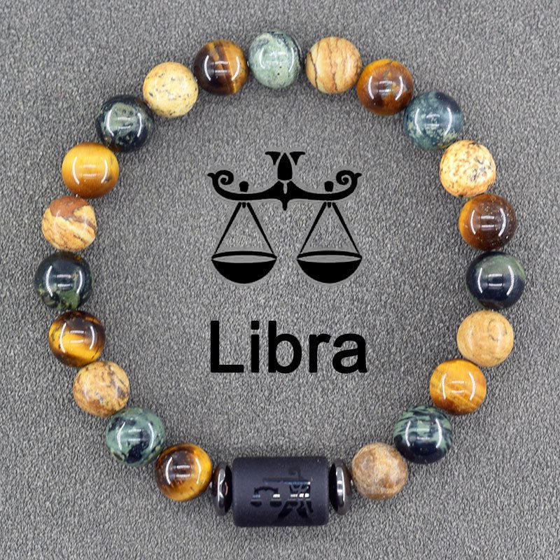 Twelve Constellations Bracelets Natural Stone Pendant Planet Birthday Gift.
