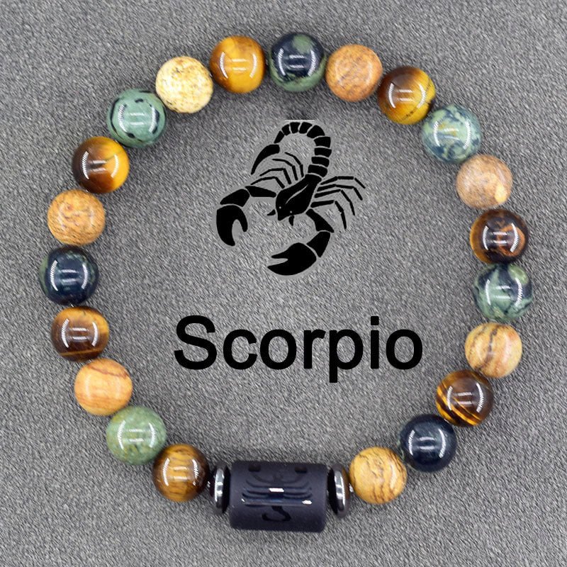 Twelve Constellations Bracelets Natural Stone Pendant Planet Birthday Gift.