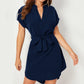 V-neck Short Sleeve Dress With Belt Summer Fashion Bowknot Dresses For Women Clothing.