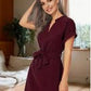 V-neck Short Sleeve Dress With Belt Summer Fashion Bowknot Dresses For Women Clothing.