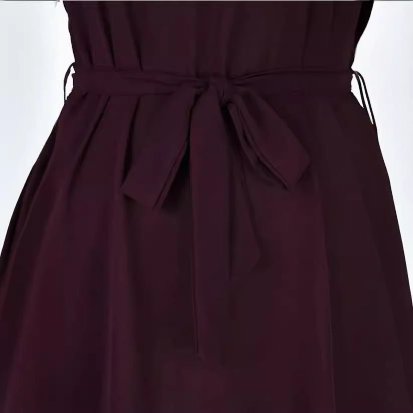 V-neck Short Sleeve Dress With Belt Summer Fashion Bowknot Dresses For Women Clothing.